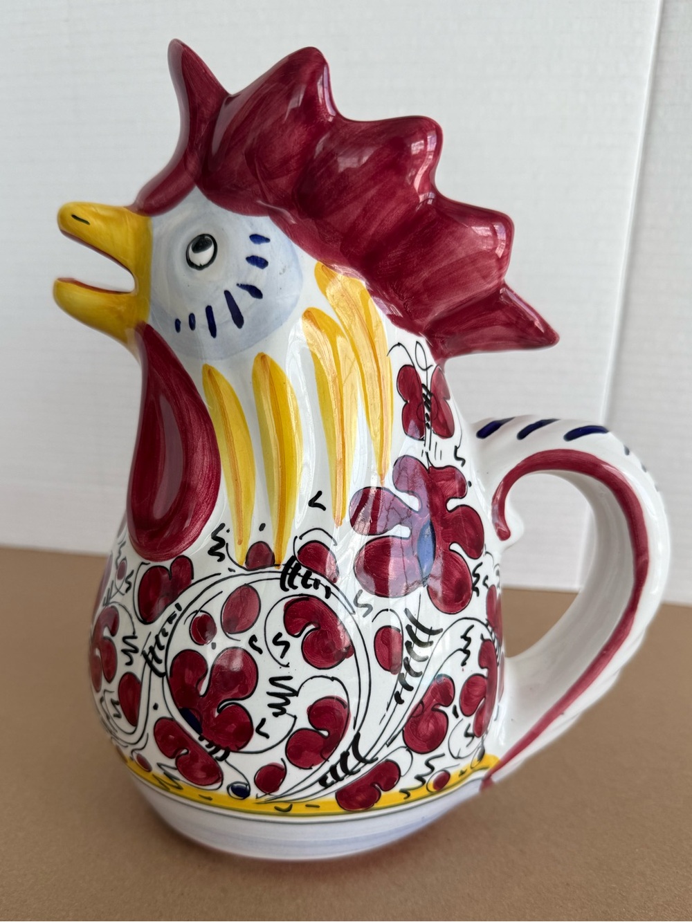 Vintage FIMA Deruta, Italy Hand-Painted Majolica Rooster Pitcher
